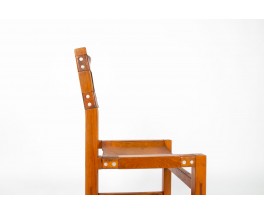 Chairs in elm and leather edition Maison Regain 1980 set of 6
