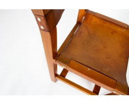 Chairs in elm and leather edition Maison Regain 1980 set of 6
