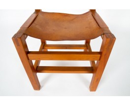 Chairs in elm and leather edition Maison Regain 1980 set of 6