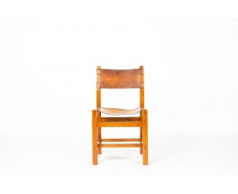 Chaises en orme et cuir édition Maison Regain 1980 set de 6