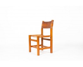 Chairs in elm and leather edition Maison Regain 1980 set of 6