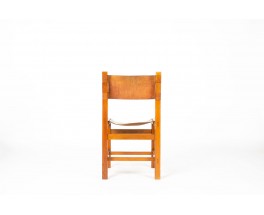 Chairs in elm and leather edition Maison Regain 1980 set of 6