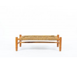 Adrien Audoux and Frida Minet coffee table in straw and natural wood edition Vibo 1950