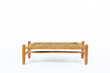 Table basse Adrien Audoux et Frida Minet en paille tressée et bois naturel édition Vibo 1950