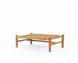 Adrien Audoux and Frida Minet coffee table in straw and natural wood edition Vibo 1950