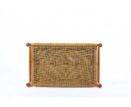 Adrien Audoux and Frida Minet coffee table in straw and natural wood edition Vibo 1950