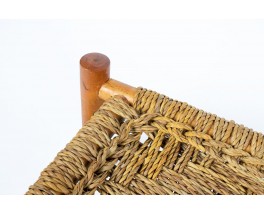 Adrien Audoux and Frida Minet coffee table in straw and natural wood edition Vibo 1950