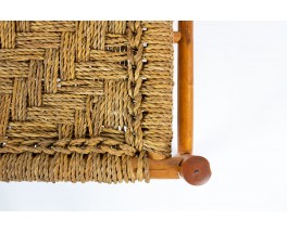 Adrien Audoux and Frida Minet coffee table in straw and natural wood edition Vibo 1950