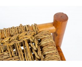 Adrien Audoux and Frida Minet coffee table in straw and natural wood edition Vibo 1950