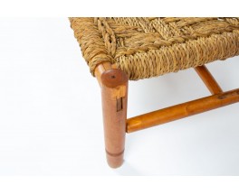 Adrien Audoux and Frida Minet coffee table in straw and natural wood edition Vibo 1950