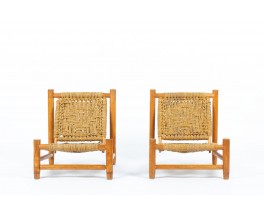 Audoux Minet low chairs wood and rope edition Vibo Vesoul 1950 set of 2