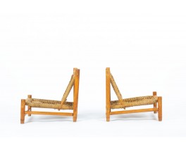 Audoux Minet low chairs wood and rope edition Vibo Vesoul 1950 set of 2