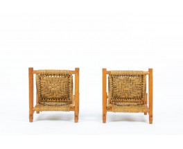 Audoux Minet low chairs wood and rope edition Vibo Vesoul 1950 set of 2