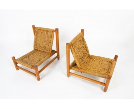 Audoux Minet low chairs wood and rope edition Vibo Vesoul 1950 set of 2