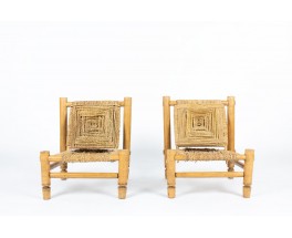 Audoux Minet low chairs wood and rope edition Vibo Vesoul 1950 set of 2