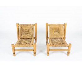 Chauffeuses Audoux Minet bois et corde édition Vibo Vesoul 1950 set de 2