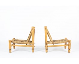 Audoux Minet low chairs wood and rope edition Vibo Vesoul 1950 set of 2