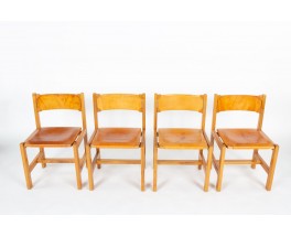 Chairs in elm and leather edition Maison Regain 1980 set of 8