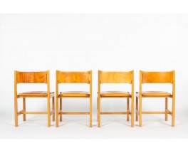 Chaises en orme et cuir édition Maison Regain 1980 set de 8