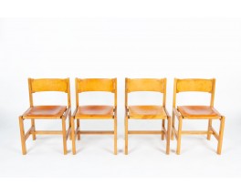 Chaises en orme et cuir édition Maison Regain 1980 set de 8
