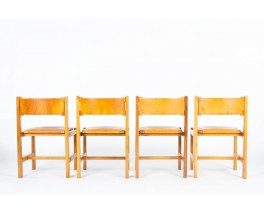 Chaises en orme et cuir édition Maison Regain 1980 set de 8