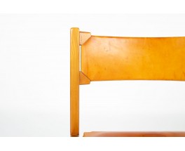 Chaises en orme et cuir édition Maison Regain 1980 set de 8