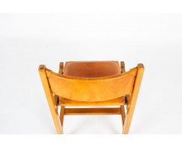 Chairs in elm and leather edition Maison Regain 1980 set of 8