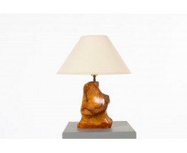 Lampe en olivier avec abat-jour papier 1950
