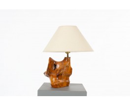 Lampe en olivier avec abat-jour papier 1950