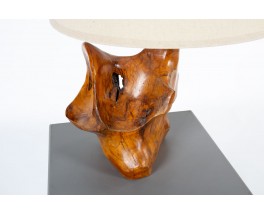 Lampe en olivier avec abat-jour papier 1950
