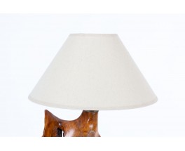 Lampe en olivier avec abat-jour papier 1950