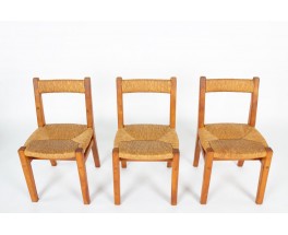 Set of 6 Elm and Straw Chairs by Charles Flandre – Vintage French Design
