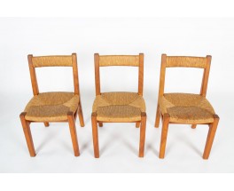Set of 6 Elm and Straw Chairs by Charles Flandre – Vintage French Design