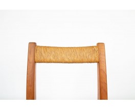 Suite de 6 chaises en orme et paille par Charles Flandre – Design français vintage