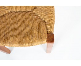 Suite de 6 chaises en orme et paille par Charles Flandre – Design français vintage