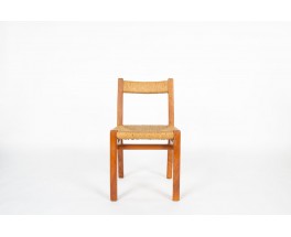 Suite de 6 chaises en orme et paille par Charles Flandre – Design français vintage