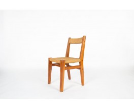 Suite de 6 chaises en orme et paille par Charles Flandre – Design français vintage
