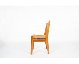 Suite de 6 chaises en orme et paille par Charles Flandre – Design français vintage