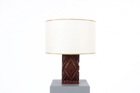 Vintage Iroko Table Lamp with Hand-Carved Base – African Design