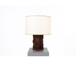Vintage Iroko Table Lamp with Hand-Carved Base – African Design