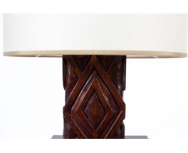 Vintage Iroko Table Lamp with Hand-Carved Base – African Design