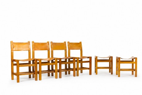 Chairs in elm and leather edition Maison Regain 1980 set of 6