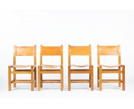 Chairs in elm and leather edition Maison Regain 1980 set of 6