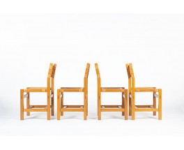 Chairs in elm and leather edition Maison Regain 1980 set of 6