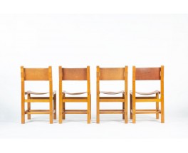 Chairs in elm and leather edition Maison Regain 1980 set of 6