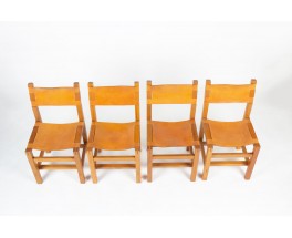 Chairs in elm and leather edition Maison Regain 1980 set of 6