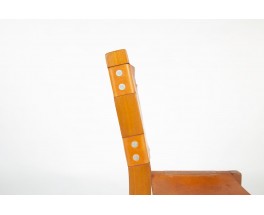 Chairs in elm and leather edition Maison Regain 1980 set of 6
