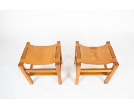 Chairs in elm and leather edition Maison Regain 1980 set of 6