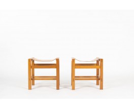 Chairs in elm and leather edition Maison Regain 1980 set of 6