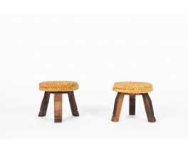 Tabourets tripodes Audoux Minet en raphia tressé 1950 set de 2